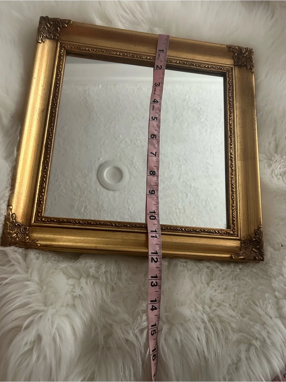 Title: Vintage 12x12 Ornate Gold Wood Wall Mirror - Baroque Style Gilt Frame